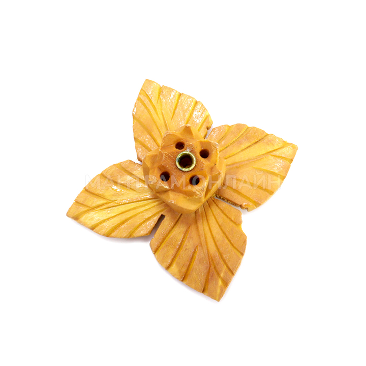 Подставка под благовония Лотос дерево кедр гималайский 7x2,5 см