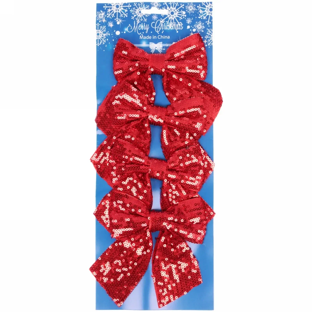 Бант на ёлку «Блеск» 12*14 см (набор 4 шт), Красный