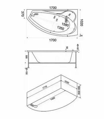 Акриловая ванна Bas Николь 170х100 L без слива-перелива