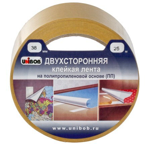 Лента клейкая  2-х сторонняя   38*25м   полипропилен     Инд. уп. Unibob / 38567
