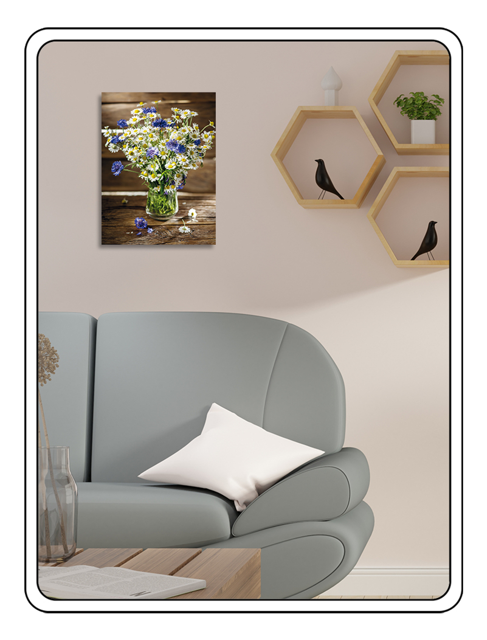 Картина "Букет ромашек и васильков в вазе"