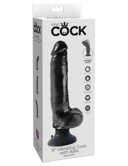 Чёрный виброфаллос со съемной присоской 9 Vibrating Cock with Balls - 22,9 см.