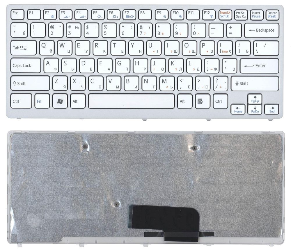 Клавиатура для ноутбука Sony Vaio VPC-CW, VGN-CW, VGNCW Series (Плоский Enter. Белая. С белой рамкой)
