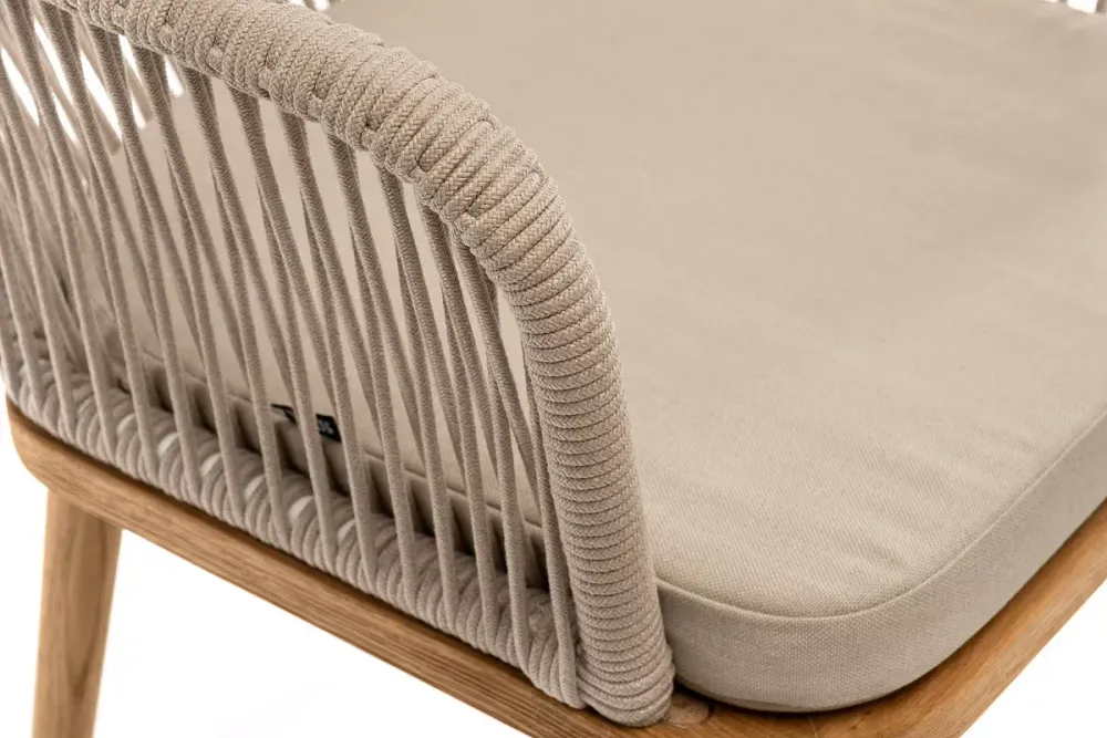 "Лион" стул плетеный из роупа, основание дуб, роуп бежевый круглый, ткань бежевая 052