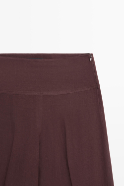 Massimo Dutti Брюки клеш из 100% льна со средней посадкой, гранатовый