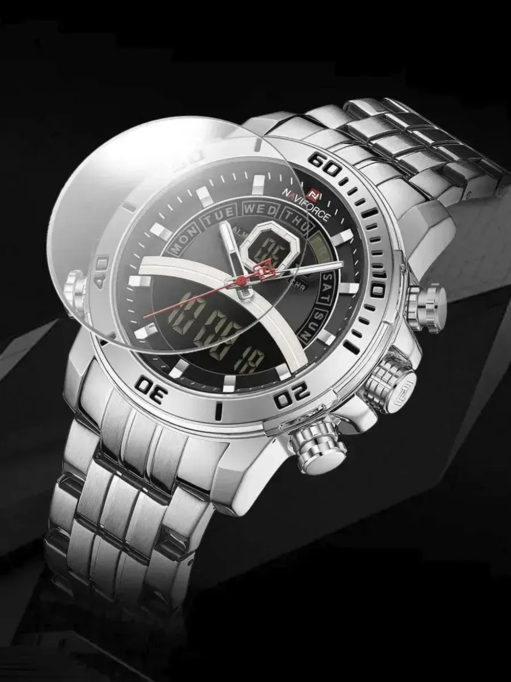 Часы наручные кварцевые NAVIFORCE на металлическом браслете, серебристый W8730-01