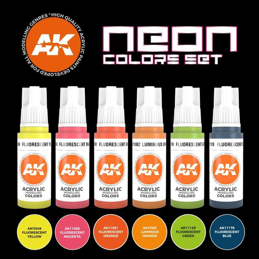 Набор акриловых красок AK Interactive Neon Colors Set