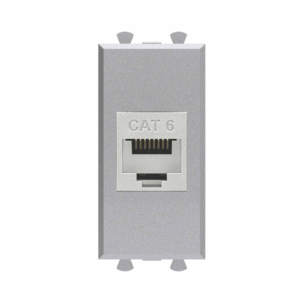 Компьютерная розетка RJ-45 без шторки модульная, кат.6 экранированная, "Avanti", "Закаленная сталь", 1 модуль