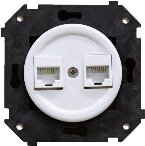 Розетка двойная компьютерная механизм + накладка, цвет белый (скрытый монтаж) B3-302-21
