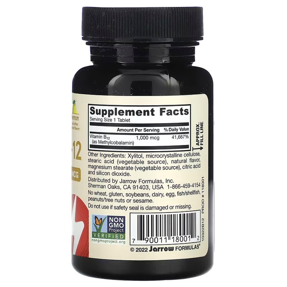 Jarrow Formulas, Methyl B-12, метилкобаламин, лимон, 1000 мкг, 100 жевательных таблеток