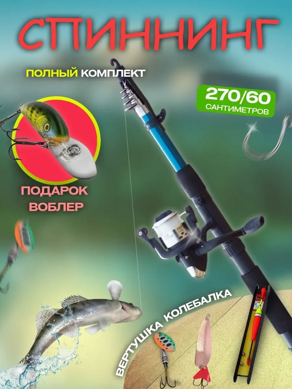 Спиннинг с поплавочным набором и катушкой.