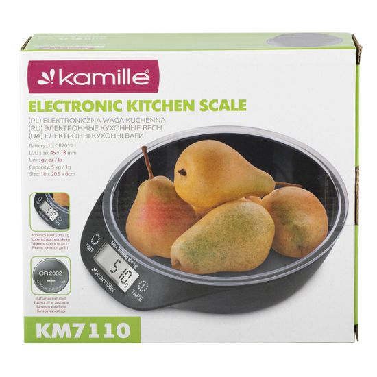 Весы кухонные электронные Kamille KM-7110 с чашей (круглые 20,5х18,4х6,1 см)