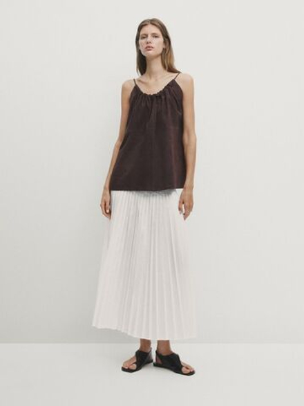Massimo Dutti Расклешенная плиссированная юбка, белый