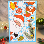 Наклейка новогодняя "Дед Мороз с котенком" 20*30см, BQ180