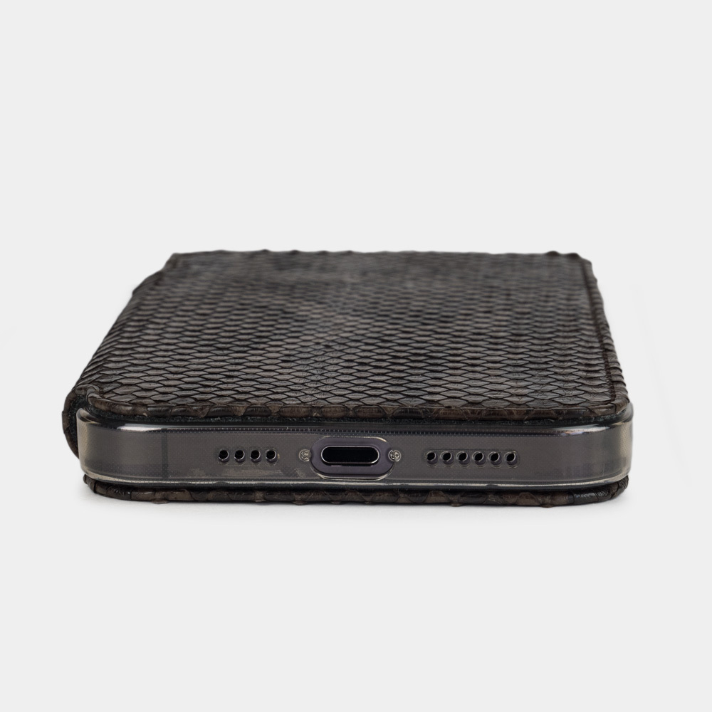 Чехол для iPhone 15 Pro Max из кожи питона, темно-коричневого цвета