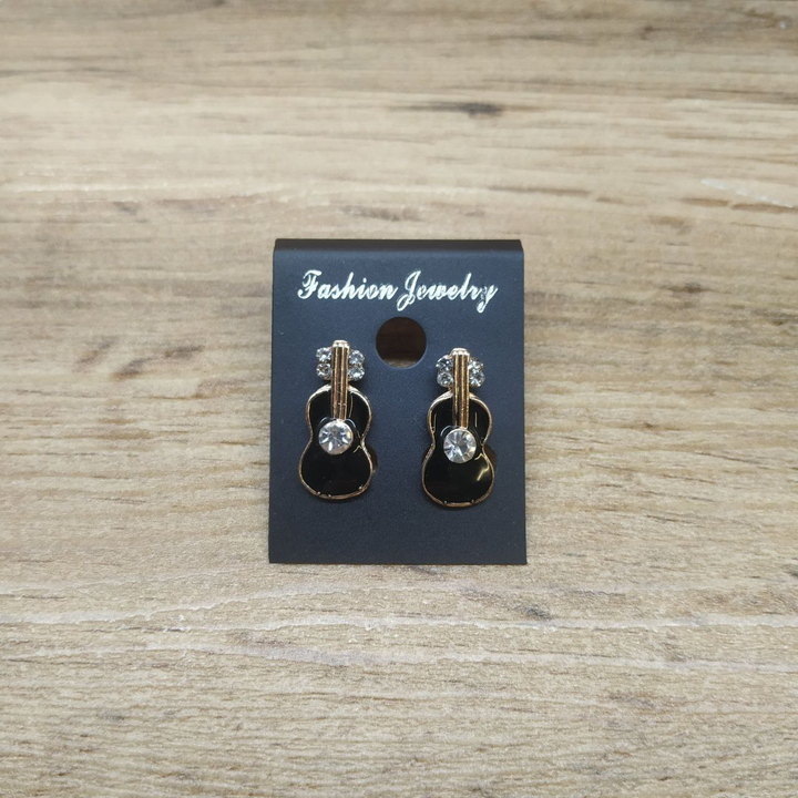 Серьги Small Гитара стразы эмаль цветная цвет черный металл золотистый