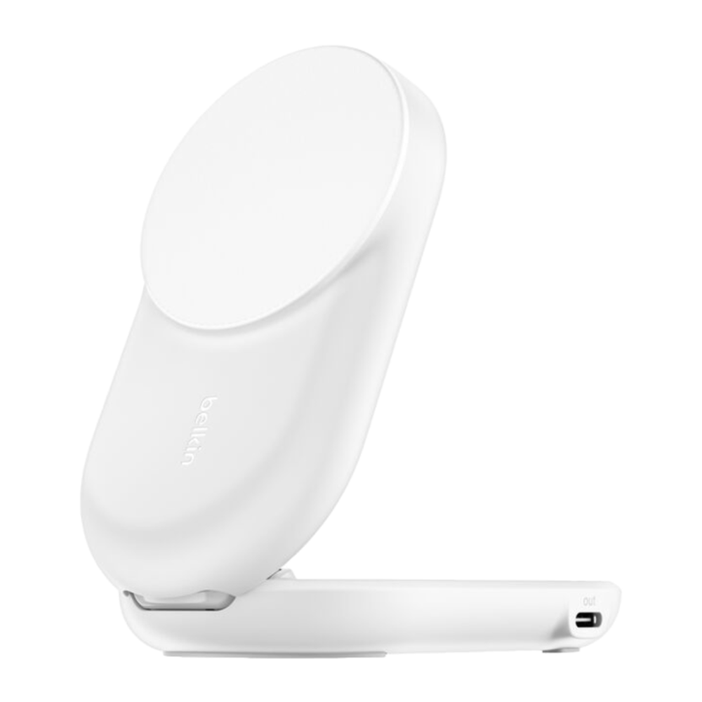 Зарядная станция MagSafe Belkin UltraCharge Round для iPhone и AirPods (Qi2.2) (WIZ039, EU) Беспроводная зарядка: Qi 25 Вт, Qi 5 Вт. Проводная зарядка: USB-C (5 Вт). Сертификация Qi2. Есть LED-индикация