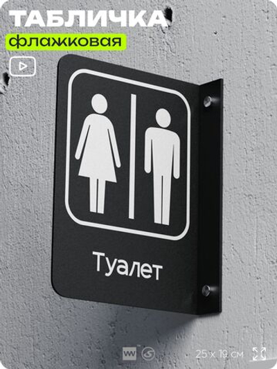 Табличка Туалет WC флажковая на стену, двусторонняя с крепежом, 19 х 25 см, для офиса, кафе, отеля, серия COSMO, Айдентика Технолоджи