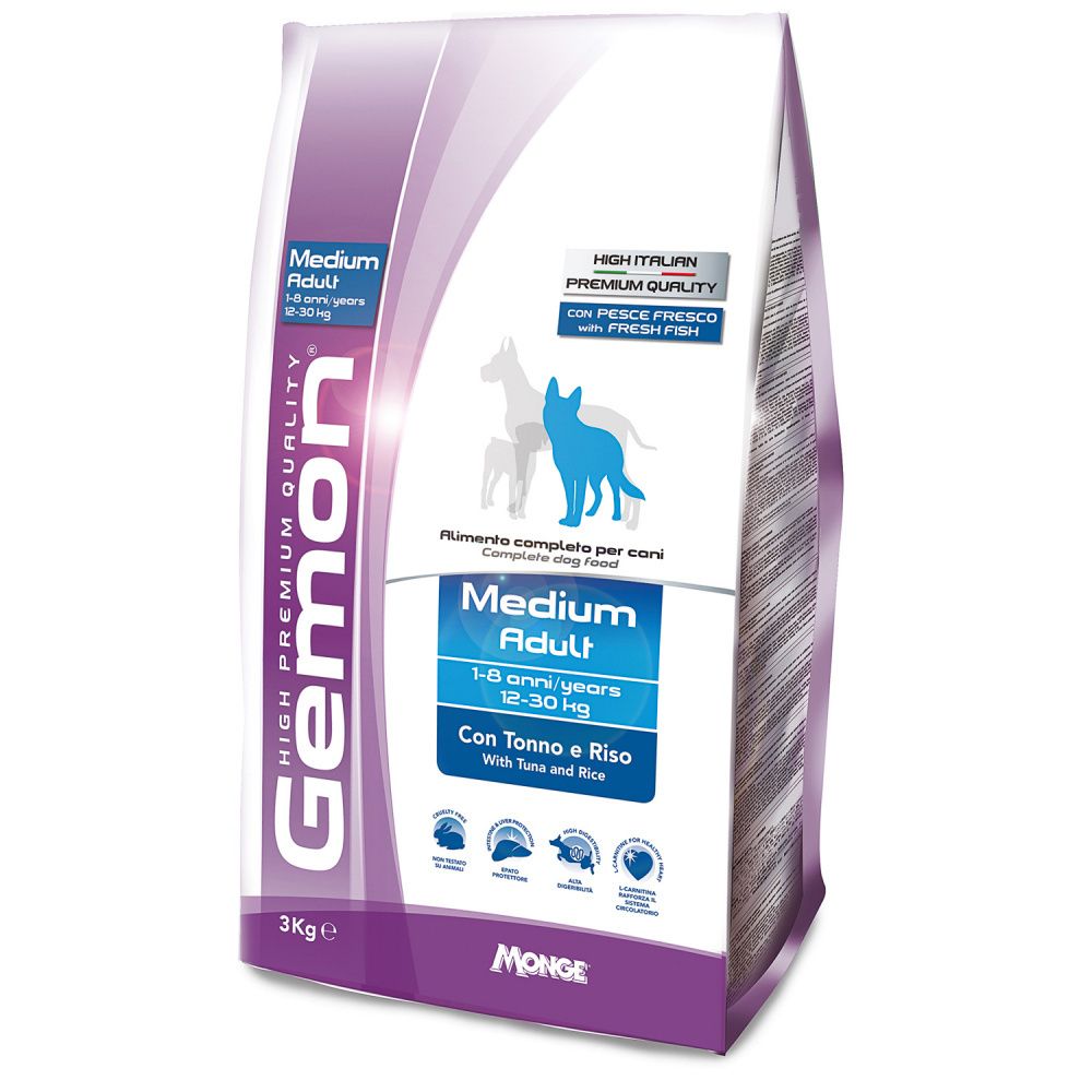 Gemon Dog Medium корм для взрослых собак средних пород тунец с рисом (15 кг)