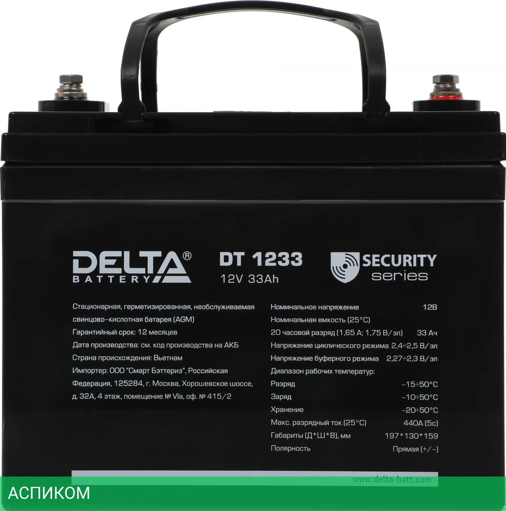 Аккумулятор для ИБП Delta 12V/33Ah (DT 1233)