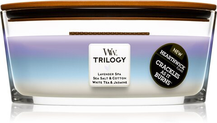 Woodwick Trilogy Calming Retreat - ароматическая свеча с деревянным фитилем (хартвик) /   453.6  g  / GTIN 663595769655