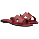 Hermes Oran calfskin comfortable all-match one-word slippers women's wine red, H202230Z D4