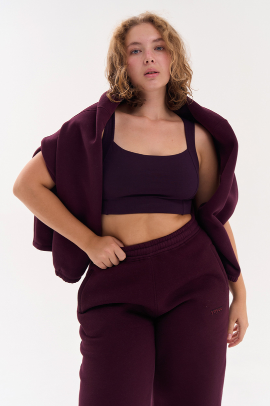 Джоггеры из футера с начесом в винном цвете