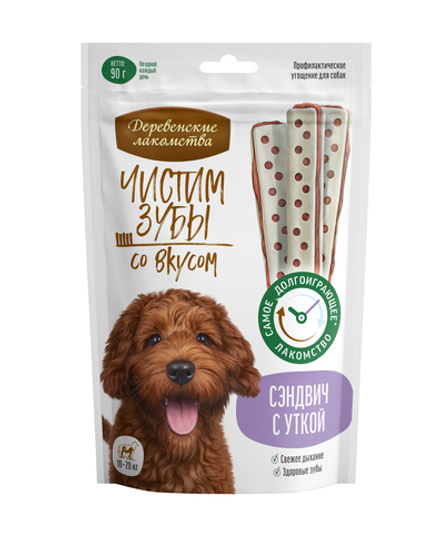 Деревенские лакомства для собак Чистим зубы сэндвич с уткой 90 г
