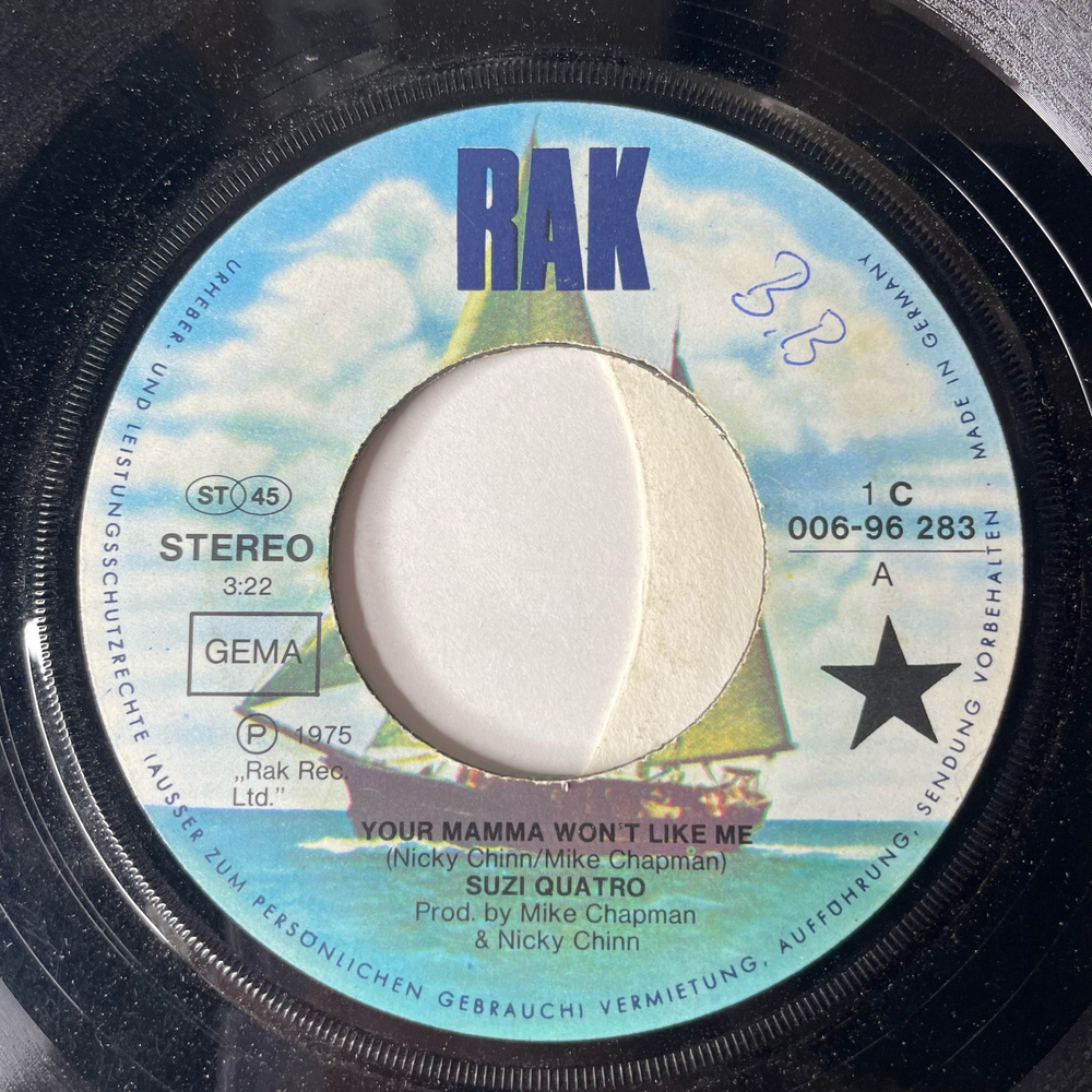 Винтажная виниловая пластинка 7 дюймов (маленькая пластинка) Suzi Quatro Your Mamma Won't Like Me (Германия 1975)