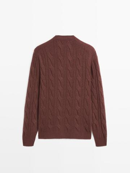 Massimo Dutti Свитер из смесовой шерсти с узором «косы», гранатовый