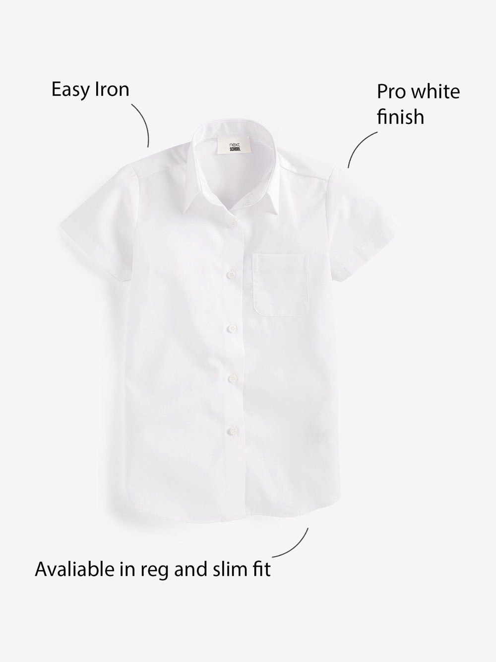 Рубашка школьная с коротким рукавом для девочки Next 452-071, 5 шт., Белый