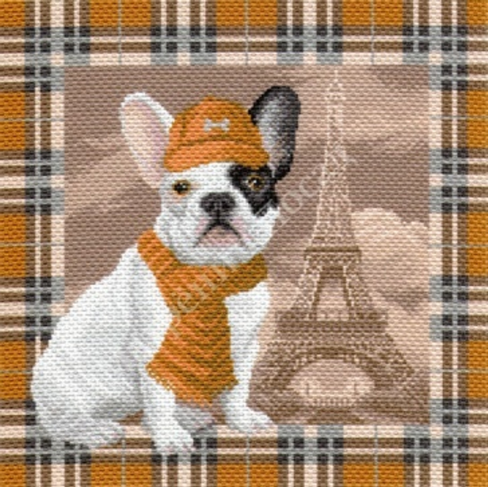 "Французский бульдог в Париже"-1693 канва с рисунком