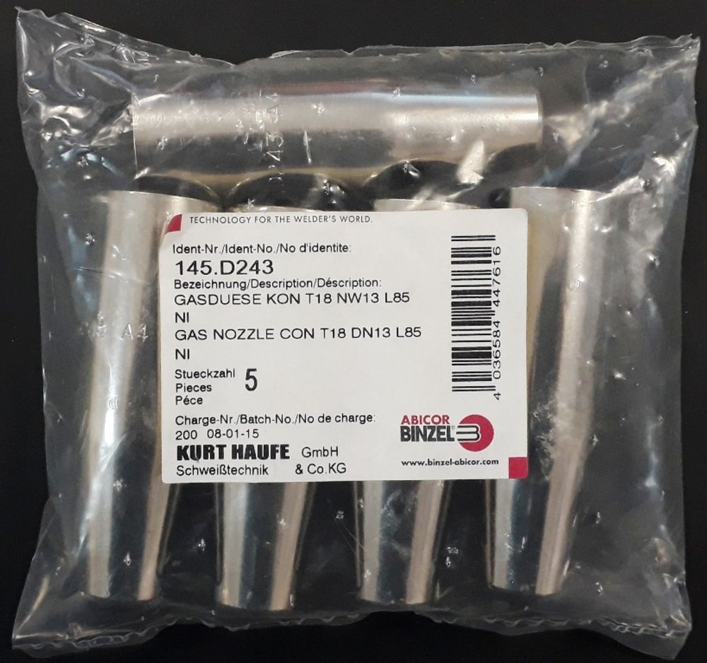145.D243 Газовое сопло коническое TR18x4 D13,0/85 Abicor Binzel