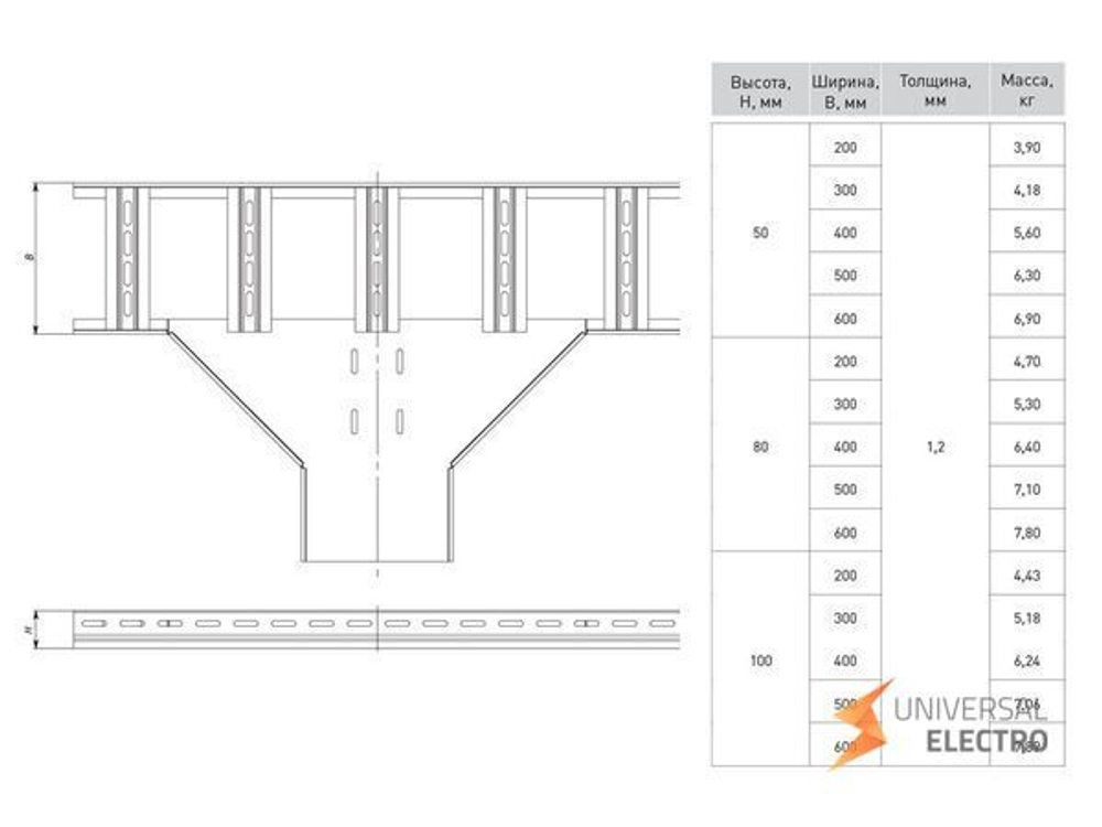 Ответвитель T-образный для лестничного лотка 50х600 мм EKF
