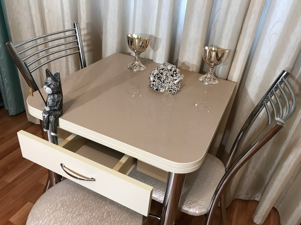 Маленький раскладной кухонный стол с ящиком Сappuccino