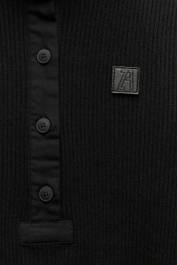 ZARA ТОП В РУБЧИК С НАШИВКОЙ, ЧЕРНЫЙ