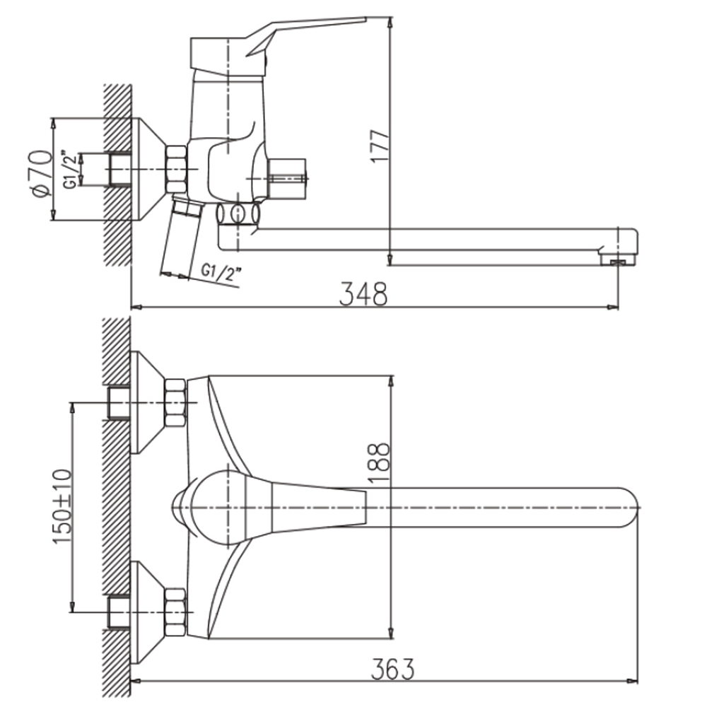 Смеситель для ванны и раковины 40к HB2263 HAIBA див корп L-нос