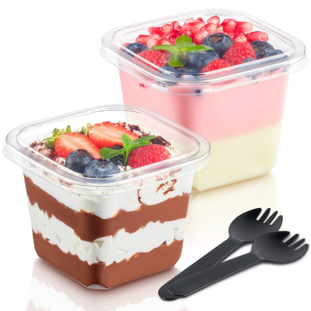 Креманка с крышкой + вилочка (дно 6,5*6,5 см, высота 7,5 см, верх 10*10 см)