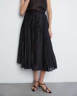 Юбка со складками из хлопка и шелка черный