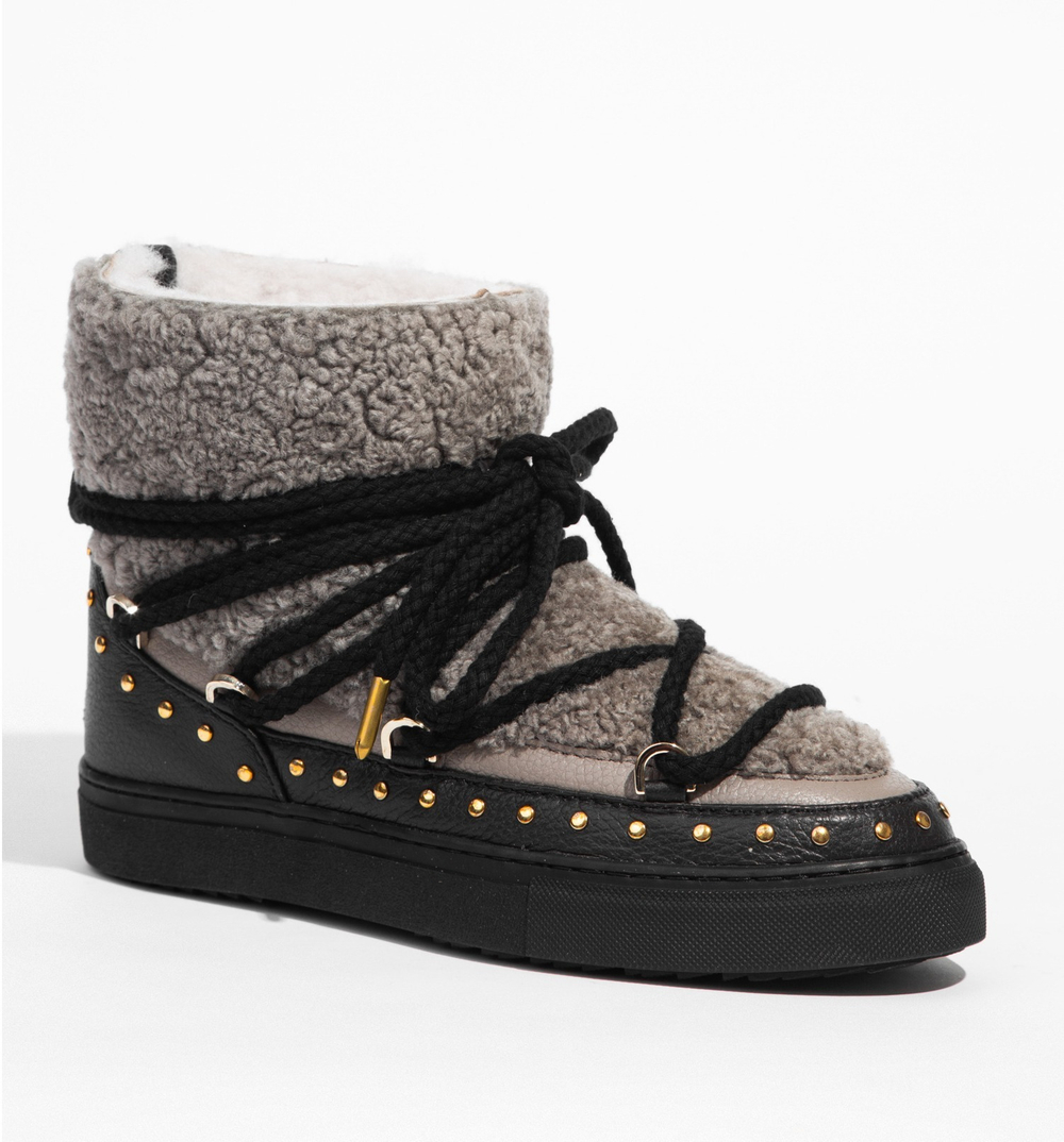 Высокие комбинированные кеды INUIKII 75103-076 Sneaker Curly Rock Taupe на меху