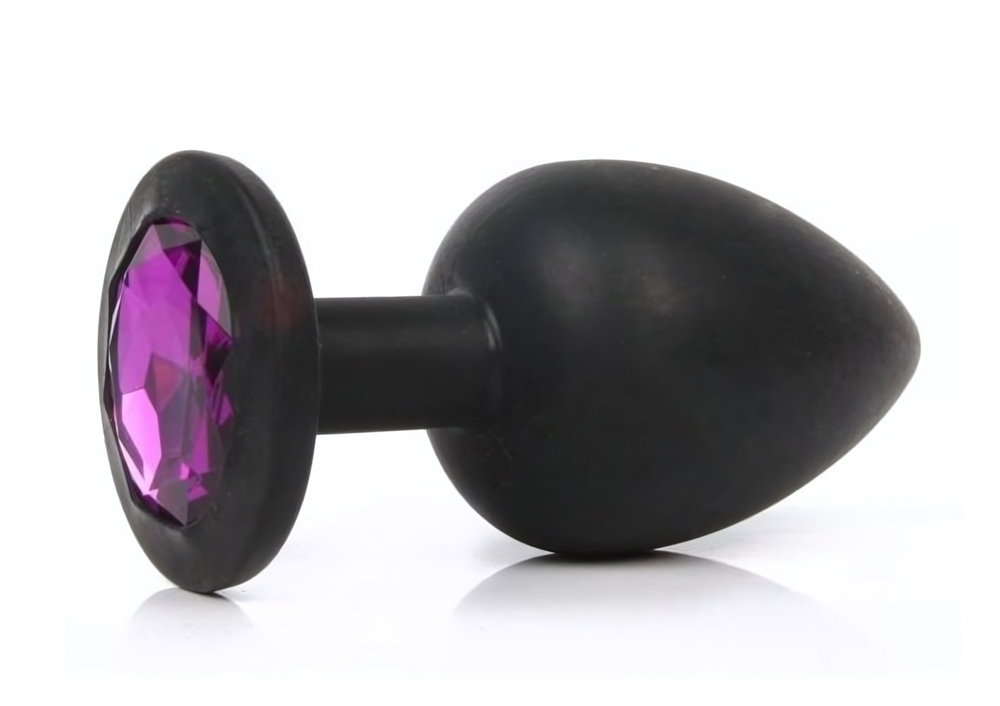 Анальная втулка черная с кристаллом Large фиолетовый 9,5 см
