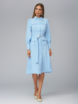 Платье-миди с карманами голубое
