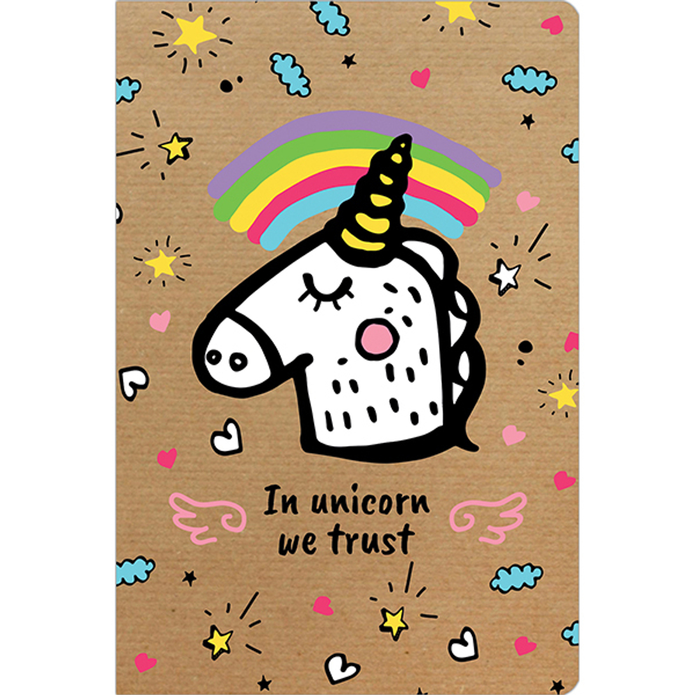 Блокнот "Единорог" А6 96 листов, твердая ламинированная обложка соффтач, ляссе