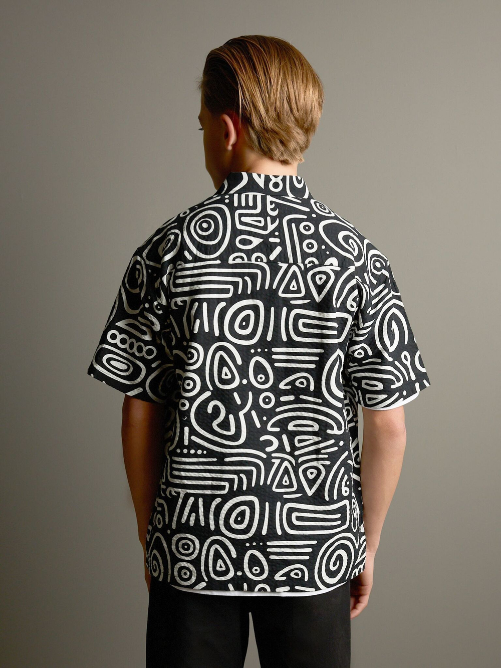 Рубашка с коротким рукавом для мальчика Next AB7-069, Черный, Белый