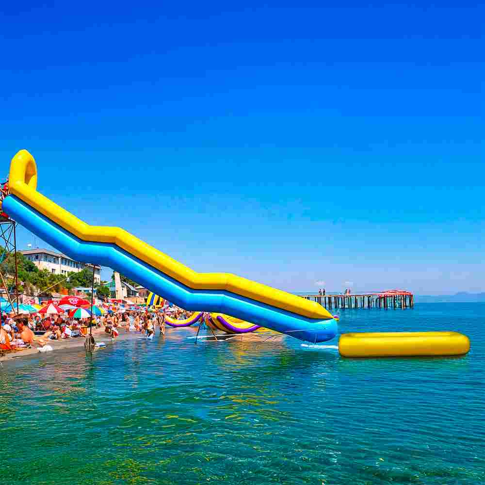 Надувная горка для вышки (опоры) «Молния» с двумя ступенями с бассейном, 24.3 м * 2.7 м * 9.1 м