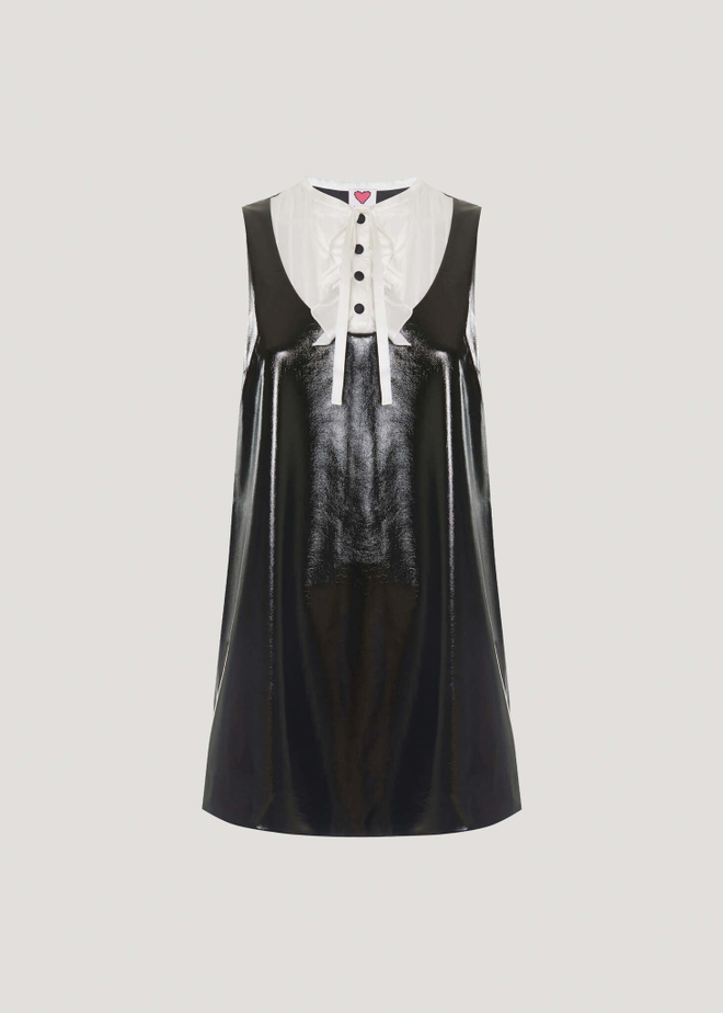 Кожаное платье-мини с шелком