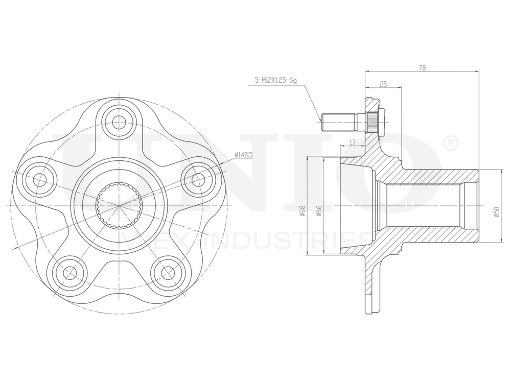 Ступица задняя (без ABS) UNIO HUB-20189