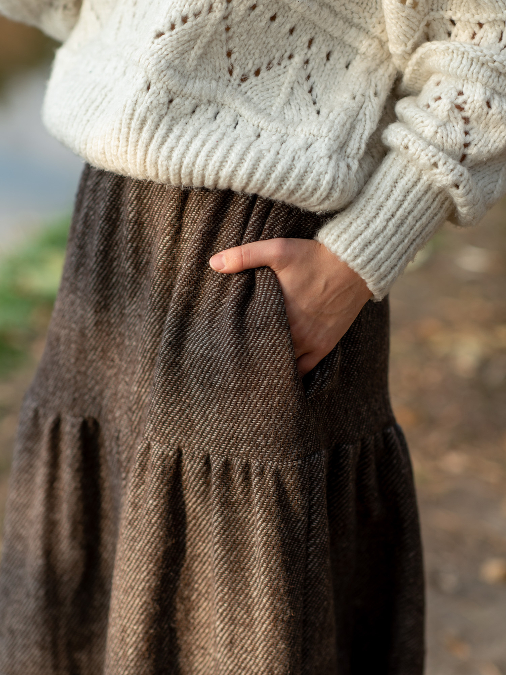 Длинная шерстяная юбка (коричневый)