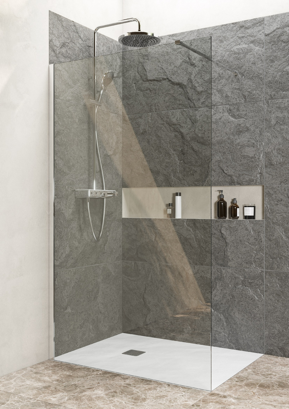 Перегородка Roca Metropolis Walk-In 1200x2000 мм, профиль хром, стекло прозрачное ZRU9307679