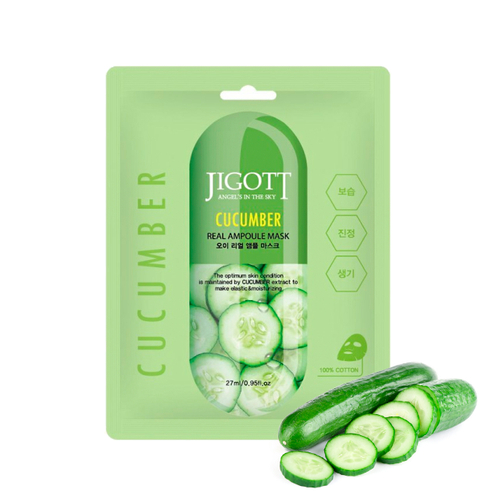 Маска для лица Jigott Cucumber Real Ampoule Mask тканевая Огурец 27 мл